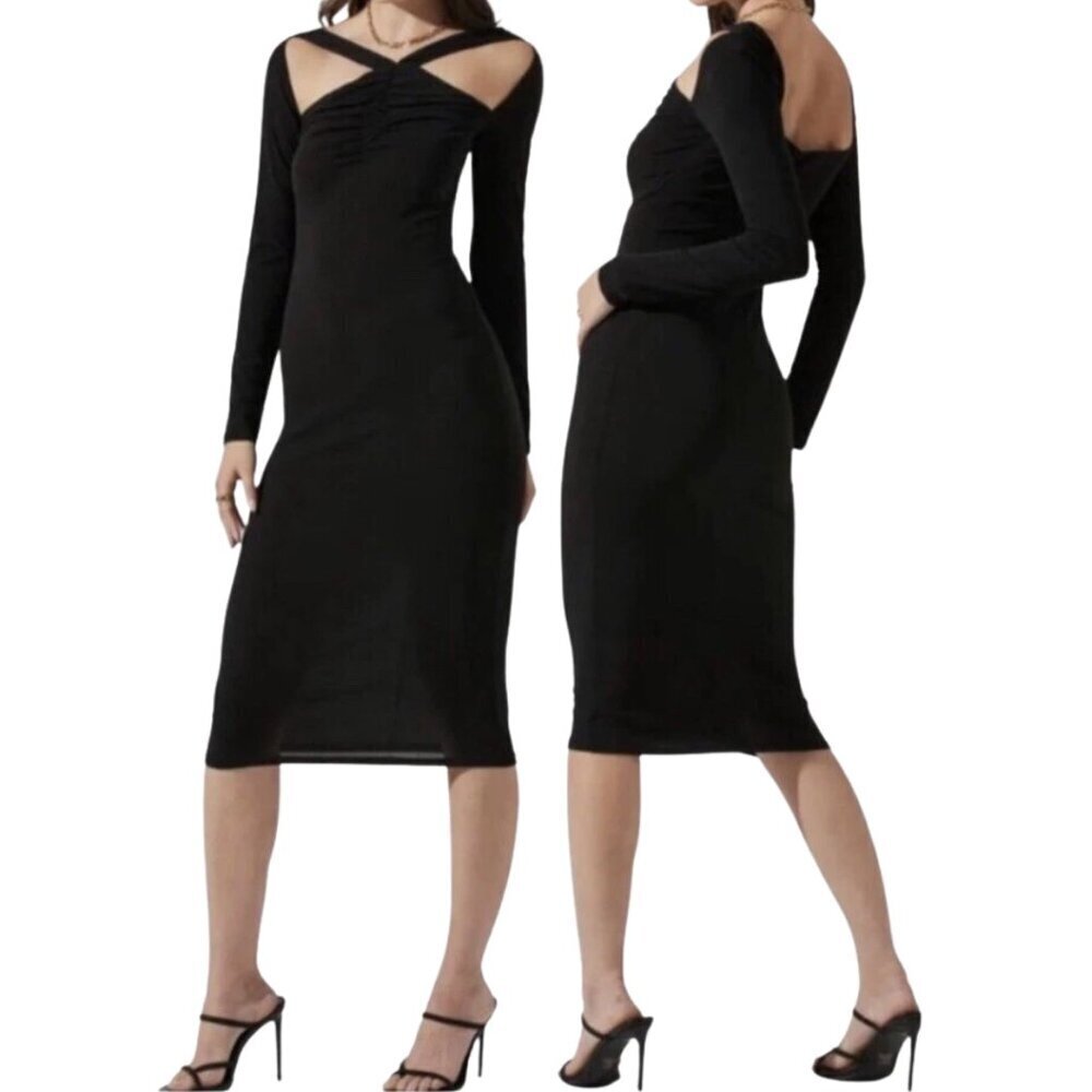 Black Cutout Long Sleeve Midi Dress